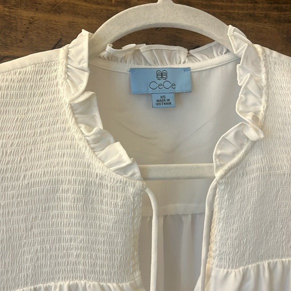 Cece Women's White Long Sleeve Blouse W/ Neck Tie - Picture 3 of 5